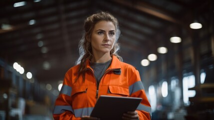 Aufkleber - Engineer female doing inspection and working in a metal manufacture warehouse.