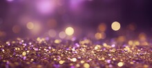 Festive Celebration Holiday Christmas, New Year, New Year's Eve Background Banner Template Illustration - Abstract Gold Purple Glitter Sequins Bokeh Lights Texture, De-focused