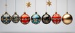 Various lifelike ornaments dangle on a transparent background
