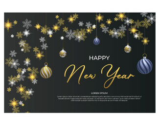 Happy New Year background with Snowflake and Christmas balls. Vector illustration.