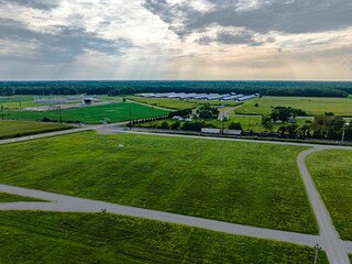 Wall Mural - High angle aerial view of green farmland in the summer season in Delaware