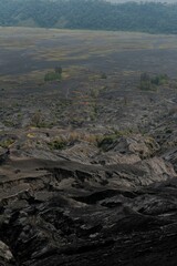 Wall Mural - Vertical shot of the black lava fields under a cloudy sky in Bromo Tengger Semeru National Park