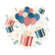 Illustration vectorielle éditable sur le thème de l'anniversaire - Cadeaux et ballons pour souhaiter un joyeux anniversaire ou pour une fête prénatale -  Éléments festifs, couleurs douces