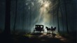Horse Carriage in Forest. Detailed and realistic design illustration