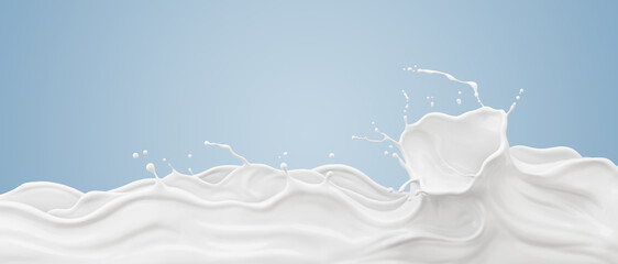 Wall Mural - Milk or Cream Yogurt wave background, White Milk splashes with clipping path , 3D Rendering.