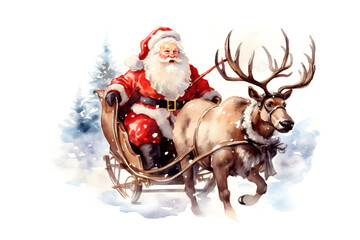 Wall Mural - santa claus riding a sleigh with reindeer, christmas