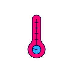 Sticker - Filled outline Meteorology thermometer measuring heat and cold icon isolated on white background. Thermometer equipment showing hot or cold weather. Vector