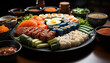 Fresh seafood plate, sushi variation, healthy eating, Japanese culture collection generated by AI