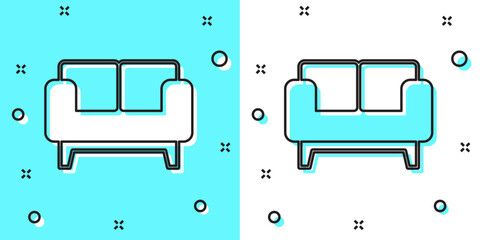 Wall Mural - Black line Sofa icon isolated on green and white background. Random dynamic shapes. Vector