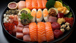 Freshness and variation in a plate of Japanese seafood collection generated by AI