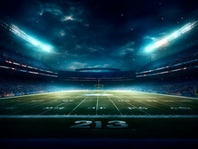 American Football Field At Night Underneath Stadium Lights