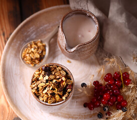 Poster - homemade granola muesli with yogurt and nuts