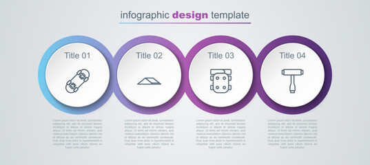 Sticker - Set line Skateboard, park, Knee pads and T tool. Business infographic template. Vector