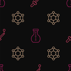 Canvas Print - Set line Pipette, Molecule and Test tube on seamless pattern. Vector