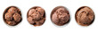 Set of delicious Bowls of Chocolate Ice Cream isolated on a transparent background in the top view