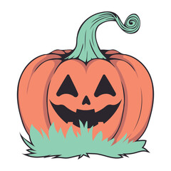 Wall Mural - halloween pumpkin on grass