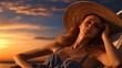 Fantastic Woman Relaxing near a Fantastic Beach during the Sunset. Tropical Shot.
