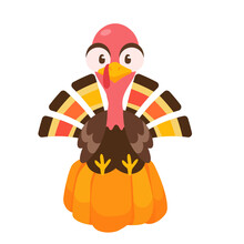 Happy Thanksgiving Cartoon Turkey Cute And Pumpkin In The Autumn