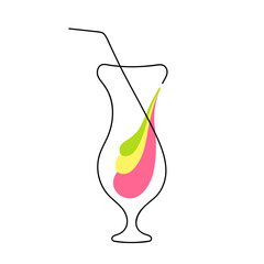 Wall Mural - alcohol cocktail in hurricane glass vector flat illustration. hand drawn continious line illustratio