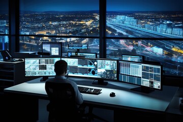 Leinwandbilder - The security service operator monitors through monitors