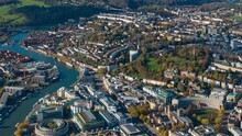 Aerial Of Bristol Harbourside And City Center, Bristol, England