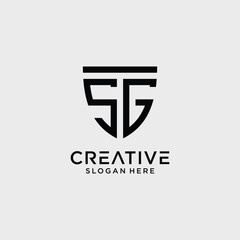 Wall Mural - Creative style sg letter logo design template with shield shape icon