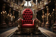 Red chair in the palace, the throne of the king. AI generative.