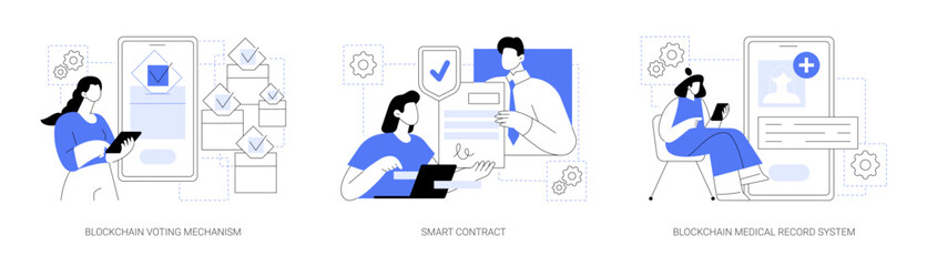 Blockchain technology applications isolated cartoon vector illustrations se