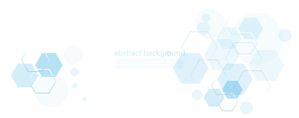Wall Mural - geometric abstract background with blue hexagons. structure molecule and communication. science, tec