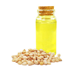 Wall Mural - pine nut oil in bottle isolated on white background