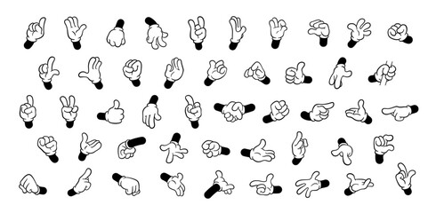 collection of forty seven illustrations of retro four-fingered cartoon hands.