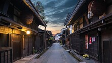 Takayama Gifu Japan Time Lapse 4K, City Skyline Night To Day Timelapse At Takayama Old Town Sannomachi Street