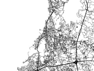 Vector road map of the city of  Si Racha in Thailand with black roads on a white background.