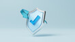 © Nuchjaree - 3D shield check mark icon. Security Concept. Shield protection icon with checkmark. Security, Protection, Medical health protection,antivirus, successful verification. Creative design icon. 3d render