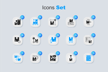 Canvas Print - Set Crane with cardboard box, Scale, Cardboard boxes on pallet, traffic symbol, Calculator, Verification of delivery list, Carton and Package fragile content icon. Vector