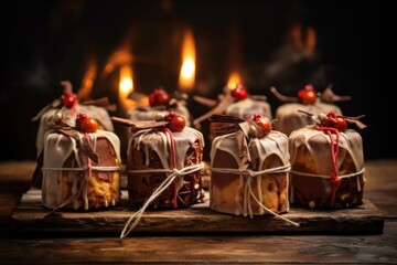 Poster - christmas cakes wrapped in brown paper and string