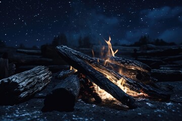 Sticker - a close up of charred wood in a bonfire under the clear night sky