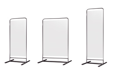 Wall Mural - Floor display stand vector mockup set. Blank white trade show sign realistic mock-up. Template for design