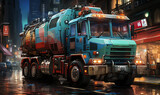 Fototapeta Londyn - Colorful garbage truck on a blurred background.