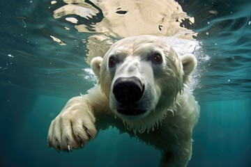 Wall Mural - polar bear swimming in icy waters