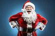 © Victoria Key - Portrait of Santa Claus on blue background. Generative AI