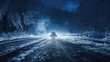 © jr-art - A car drives on a frozen road at night in winter. Danger of black ice