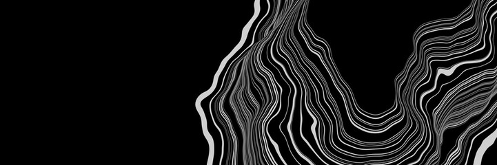 3d black and white mountain contour lines. abstract terrain.