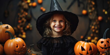 Photo Of ThrSmiling Child In Witch Costume For Halloween