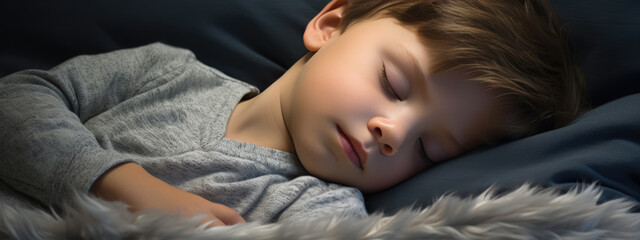 Wall Mural - Little boy sleeps in a bed at home