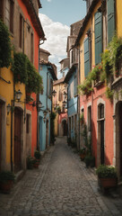  streets of the old town, facades painted in different colors