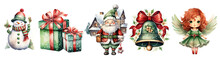 Set Of Christmas Theme Snowman Santa Claus Watercolor Illustration , Christmas Theme Elegant  ,Christmas Theme Green Color, Christmas The Isolated Transparent Background, PNG. ,artwork Graphic Design.