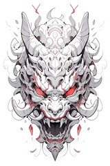 Wall Mural - Demon mask, tattoo japanese culture. Mask oni on a white background. Art. Print