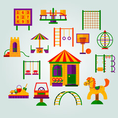 Wall Mural - playground color set with isolated play equipment with children parents