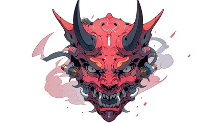 Wall Mural - Demon mask, tattoo japanese culture. Mask oni on a white background. Art. Print